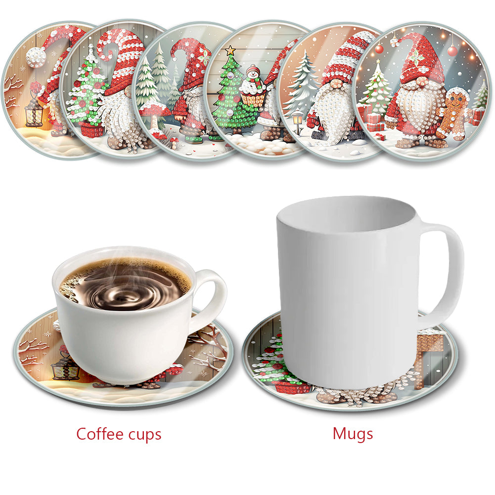 6pcs Set Xmas Theme DIY Diamond Painting Coasters Kit with Holder for Craft Gift