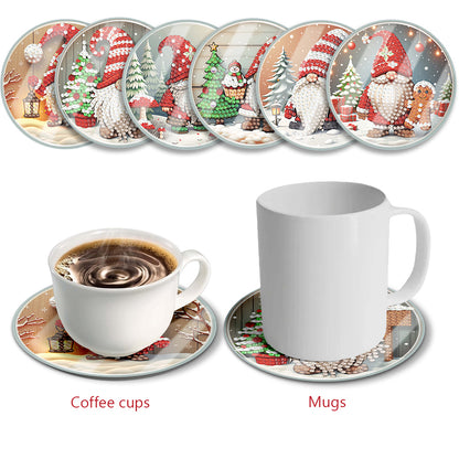 6pcs Set Xmas Theme DIY Diamond Painting Coasters Kit with Holder for Craft Gift
