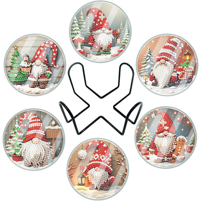 6pcs Set Xmas Theme DIY Diamond Painting Coasters Kit with Holder for Craft Gift