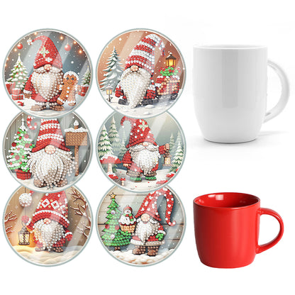 6pcs Set Xmas Theme DIY Diamond Painting Coasters Kit with Holder for Craft Gift