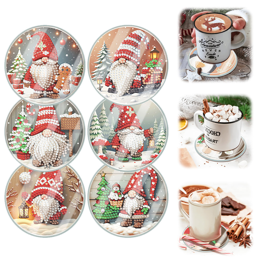 6pcs Set Xmas Theme DIY Diamond Painting Coasters Kit with Holder for Craft Gift
