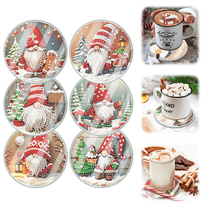 6pcs Set Xmas Theme DIY Diamond Painting Coasters Kit with Holder for Craft Gift