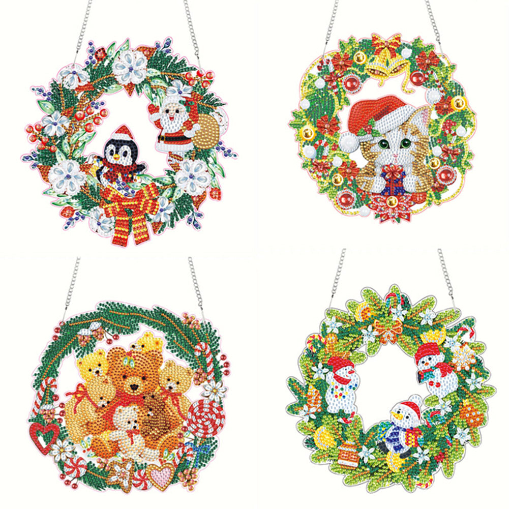 4pcs Xmas Theme 2D Flat DIY Hanging Diamond Art Kits Home Wall Decoration Crafts