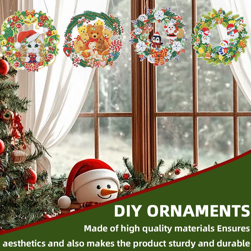 4pcs Xmas Theme 2D Flat DIY Hanging Diamond Art Kits Home Wall Decoration Crafts