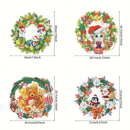 4pcs Xmas Theme 2D Flat DIY Hanging Diamond Art Kits Home Wall Decoration Crafts