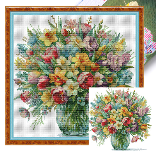 Flowers In Bloom - 14CT Stamped Cross Stitch 43*42CM (Joy Sunday)