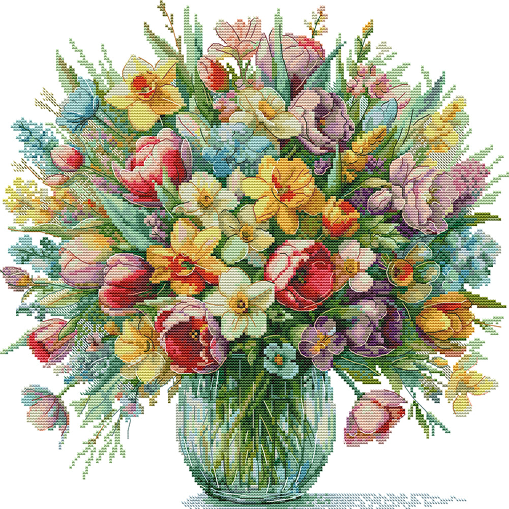 Flowers In Bloom - 14CT Stamped Cross Stitch 43*42CM (Joy Sunday)