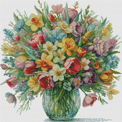 Flowers In Bloom - 14CT Stamped Cross Stitch 43*42CM (Joy Sunday)
