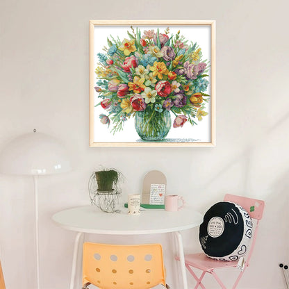 Flowers In Bloom - 14CT Stamped Cross Stitch 43*42CM (Joy Sunday)