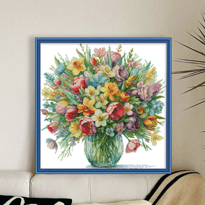 Flowers In Bloom - 14CT Stamped Cross Stitch 43*42CM (Joy Sunday)