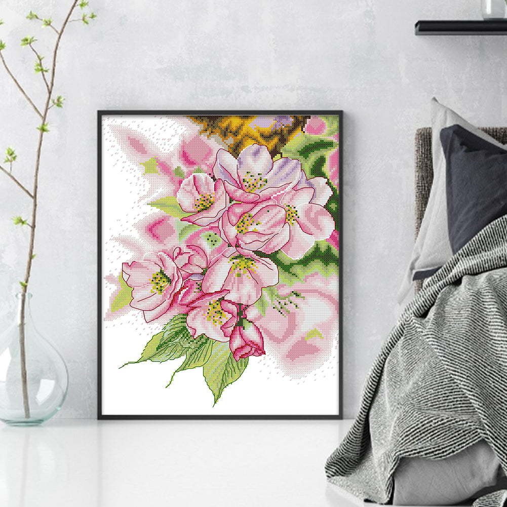 Colorful Magnolia - 14CT Stamped Cross Stitch 30*38CM (Joy Sunday)