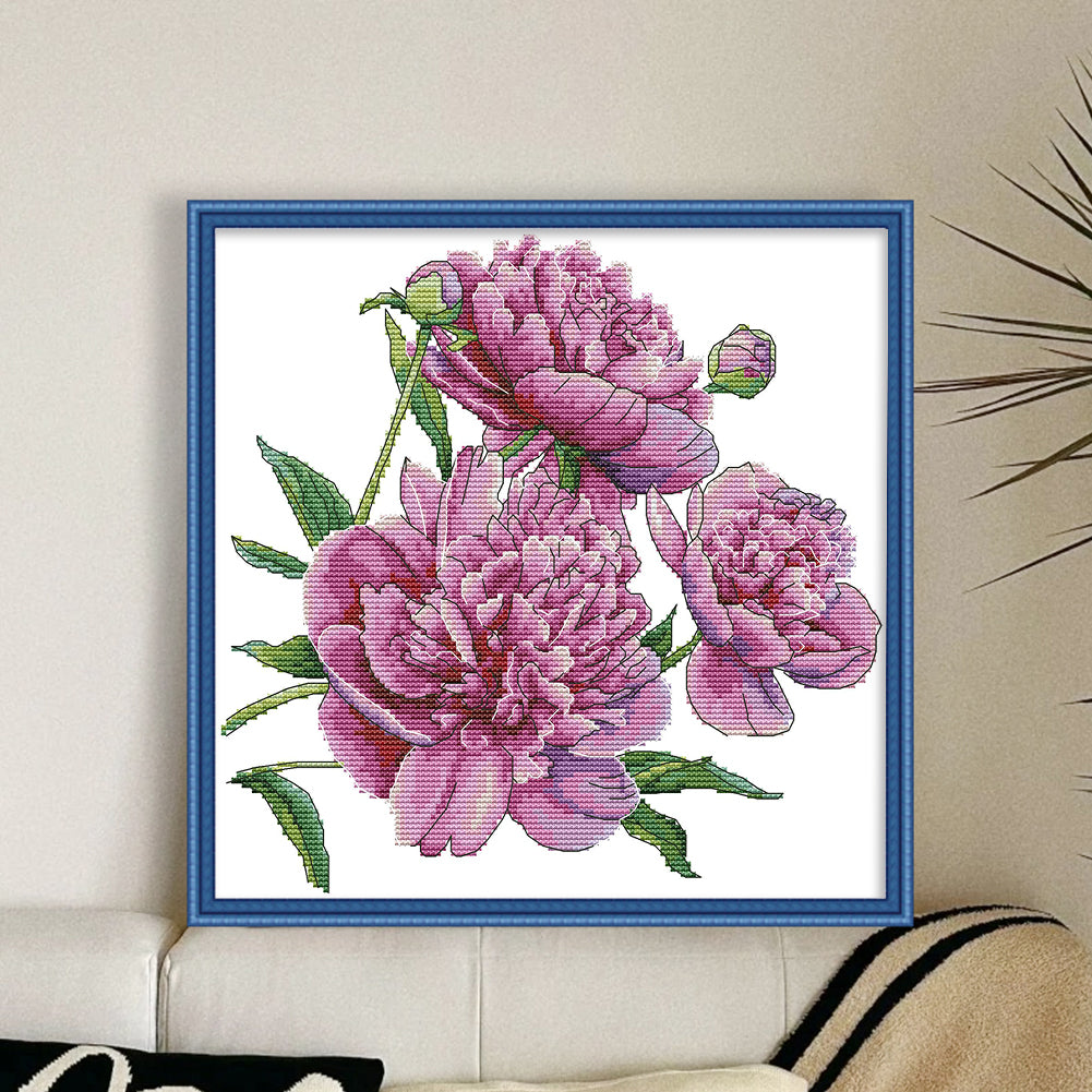 Peony Flower Five - 14CT Stamped Cross Stitch 31*30CM (Joy Sunday)