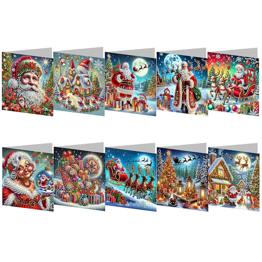 10PCS DIY Diamond Art Greeting Cards Xmas Designs for Festivals and Celebrations