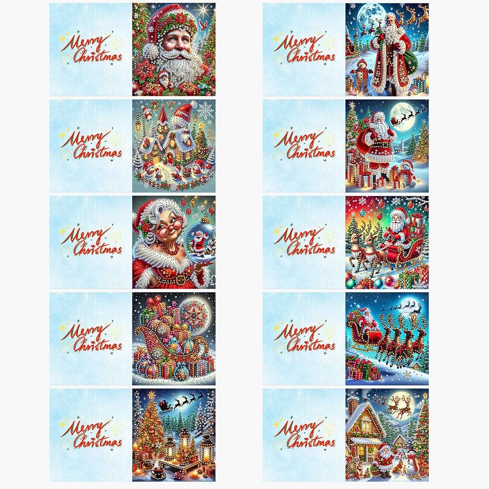 10PCS DIY Diamond Art Greeting Cards Xmas Designs for Festivals and Celebrations
