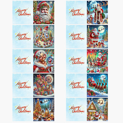 10PCS DIY Diamond Art Greeting Cards Xmas Designs for Festivals and Celebrations