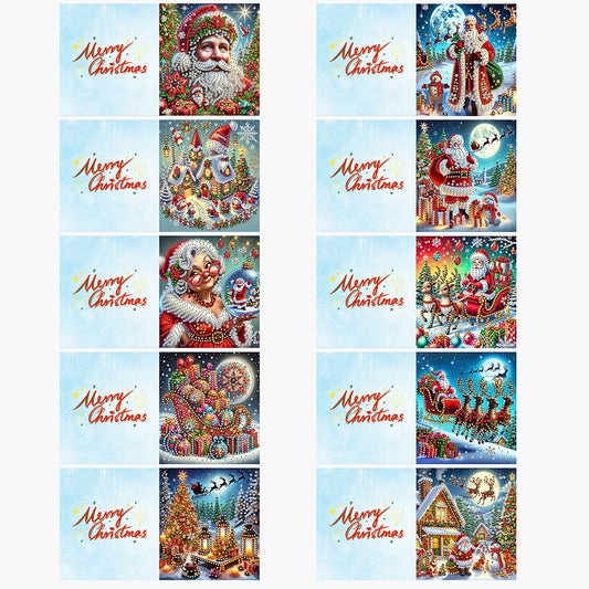 10PCS DIY Diamond Art Greeting Cards Xmas Designs for Festivals and Celebrations