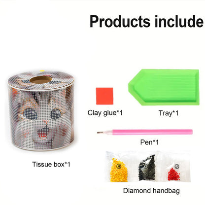 Cute Kitten DIY Diamond Painting Handmade Tissue Holder Rhinestones Tissue Box