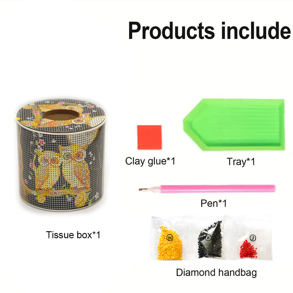 Owl DIY Diamond Painting Handmade Tissue Holder Rhinestones Crystal Tissue Box