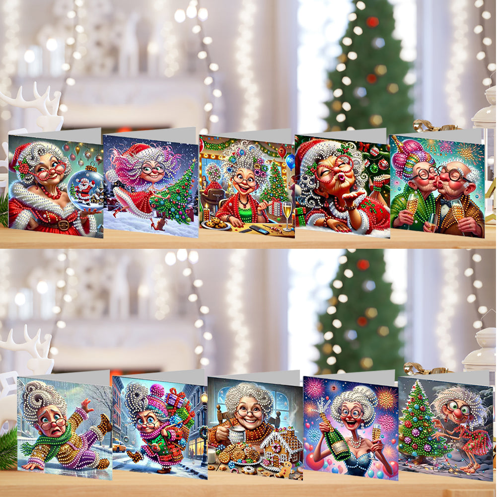 10PCS DIY Diamond Art Greeting Cards Xmas Designs for Festivals and Celebrations