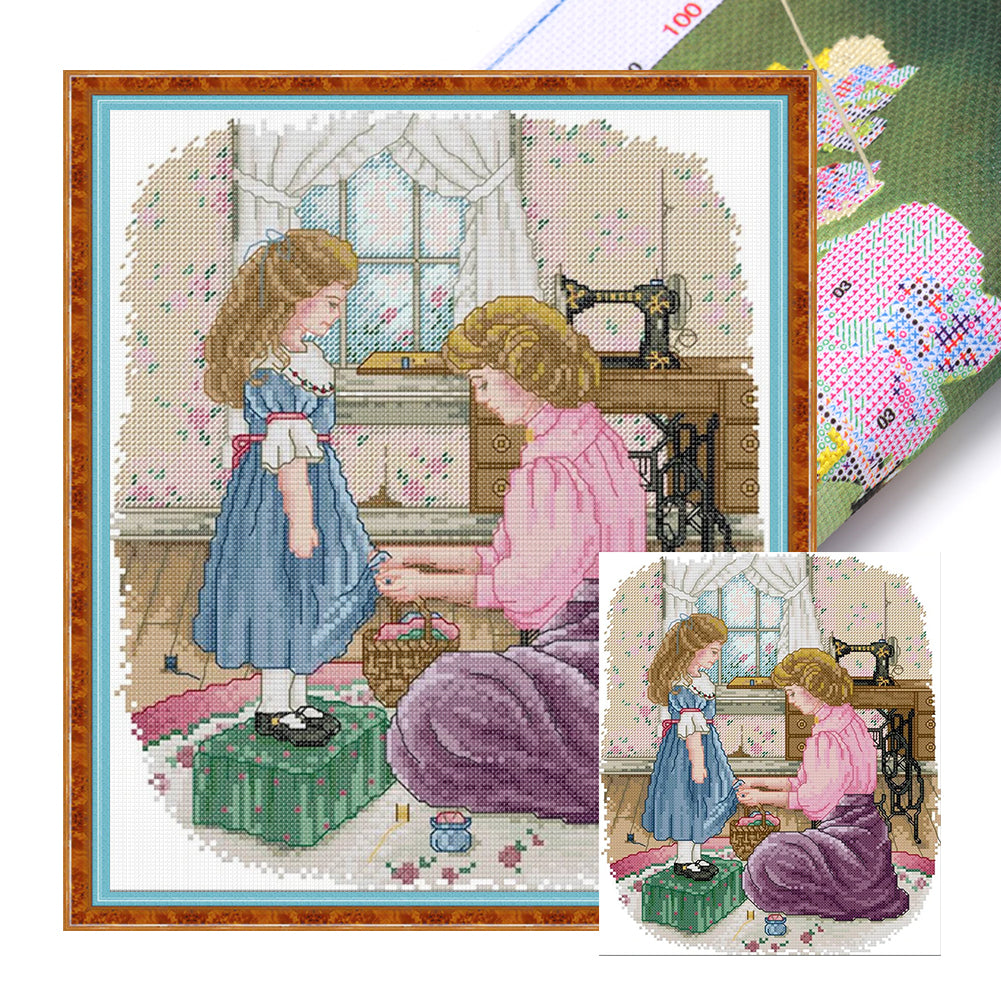 Daughter'S New Dress - 14CT Stamped Cross Stitch 28*33CM (Joy Sunday)