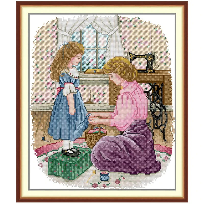 Daughter'S New Dress - 14CT Stamped Cross Stitch 28*33CM (Joy Sunday)