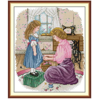 Daughter'S New Dress - 14CT Stamped Cross Stitch 28*33CM (Joy Sunday)