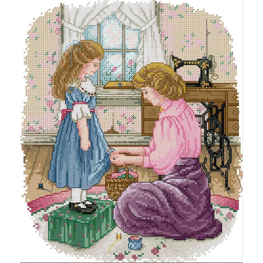 Daughter'S New Dress - 14CT Stamped Cross Stitch 28*33CM (Joy Sunday)