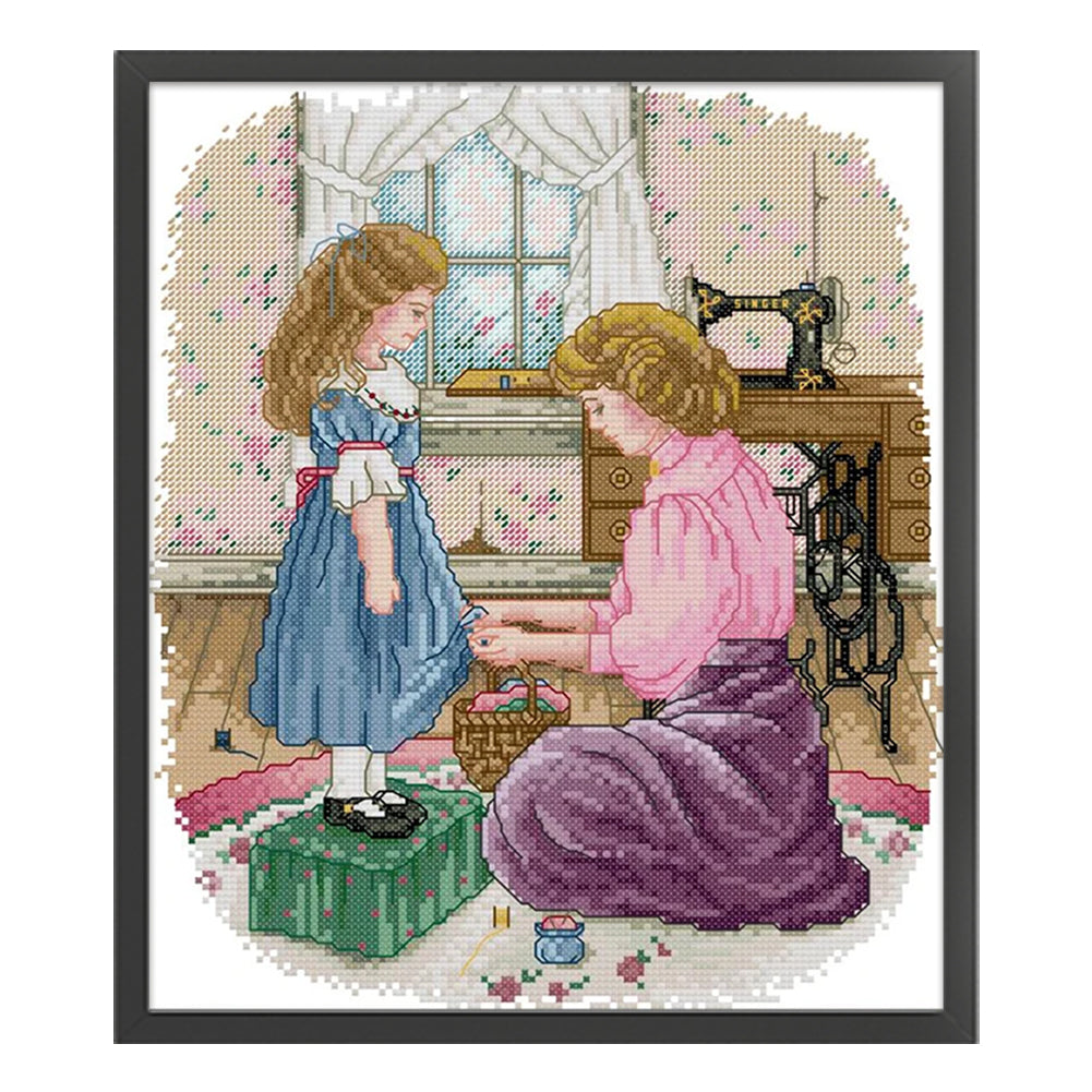 Daughter'S New Dress - 14CT Stamped Cross Stitch 28*33CM (Joy Sunday)