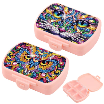2Pcs 5D DIY Animal Theme Diamond Art Pill Storage Case Rhinestone Pill Organizer