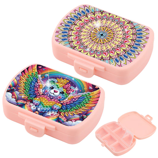 2Pcs 5D DIY Animal Theme Diamond Art Pill Storage Case Rhinestone Pill Organizer