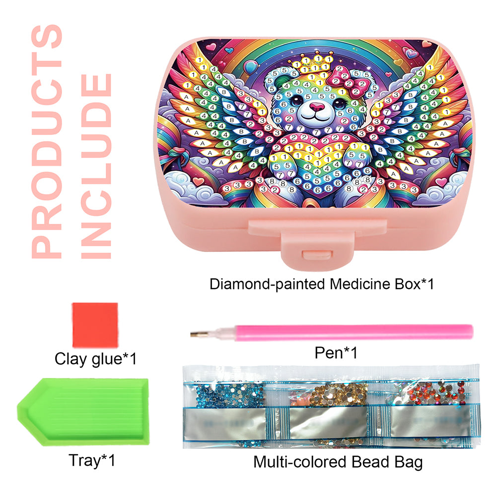 2Pcs 5D DIY Animal Theme Diamond Art Pill Storage Case Rhinestone Pill Organizer