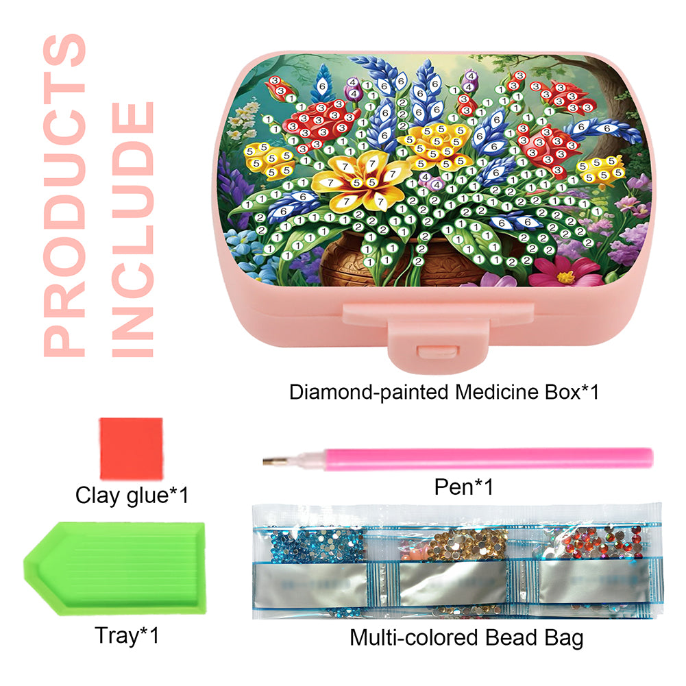 2Pcs 5D DIY Animal Theme Diamond Art Pill Storage Case Rhinestone Pill Organizer