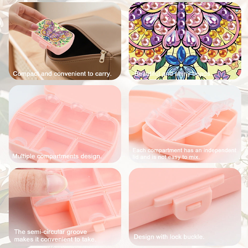 2Pcs 5D DIY Animal Theme Diamond Art Pill Storage Case Rhinestone Pill Organizer