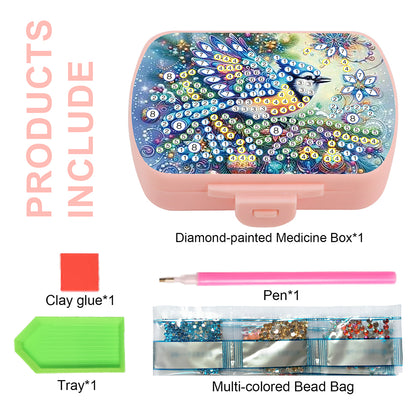 2Pcs 5D DIY Animal Theme Diamond Art Pill Storage Case Rhinestone Pill Organizer
