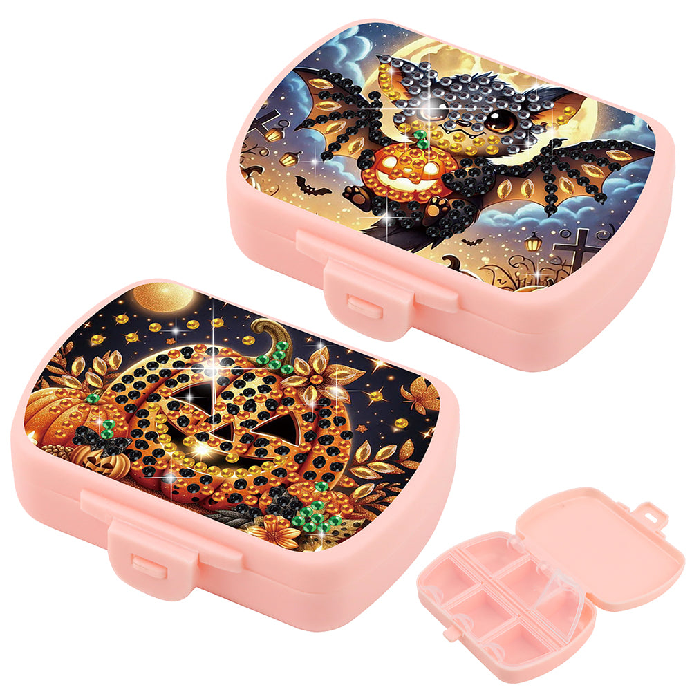 2Pcs 5D DIY Animal Theme Diamond Art Pill Storage Case Rhinestone Pill Organizer