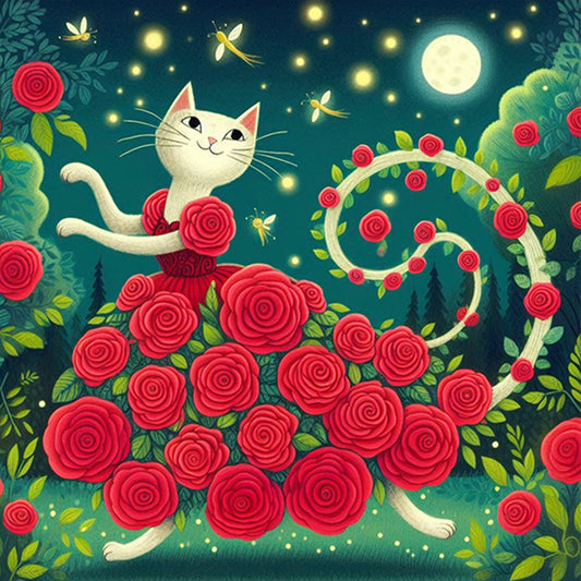 Rose Cat - Full Round Drill Diamond Painting 40*40CM
