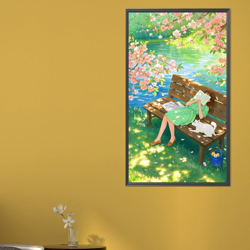 Bench Girl - Full Round Drill Diamond Painting 40*70CM
