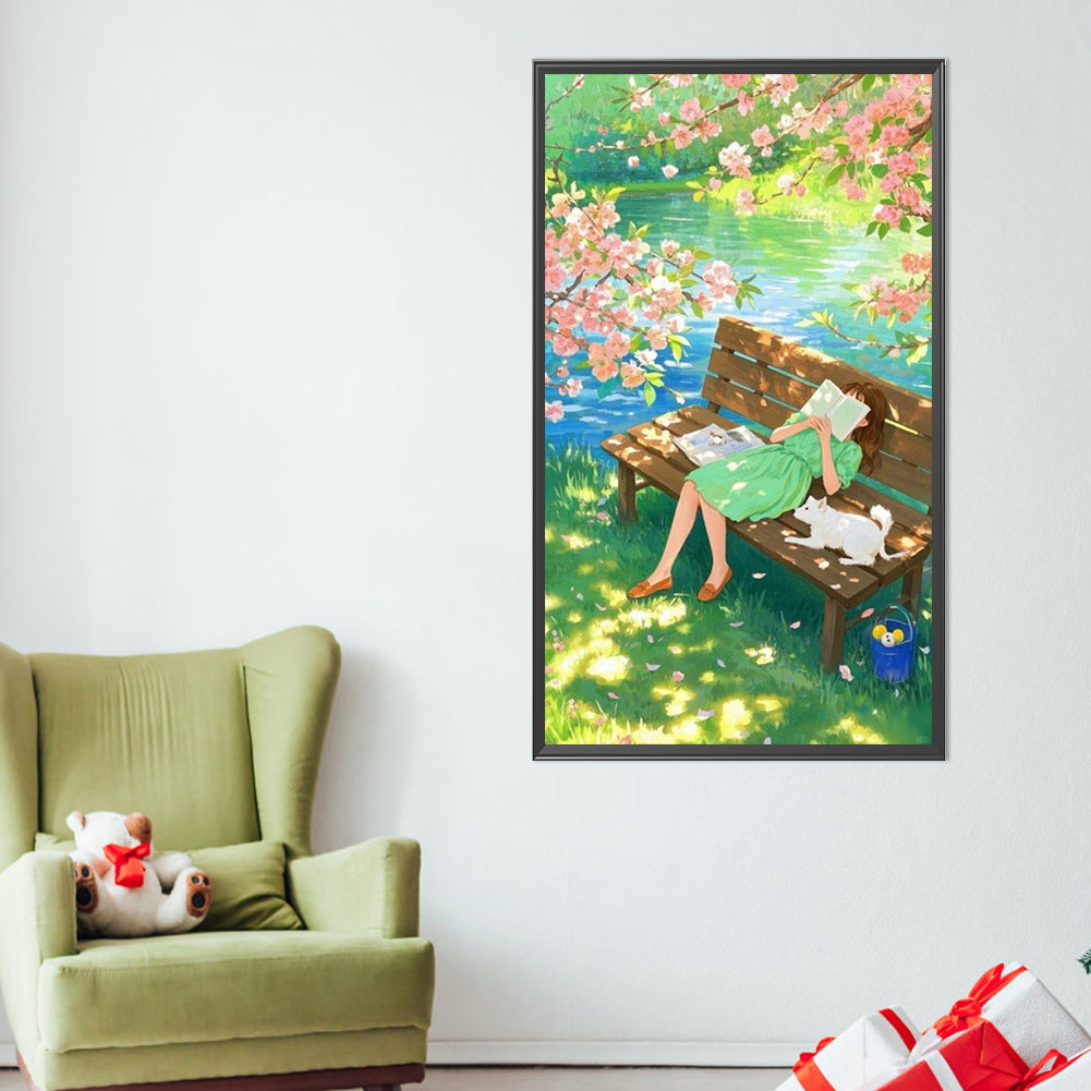 Bench Girl - Full Round Drill Diamond Painting 40*70CM