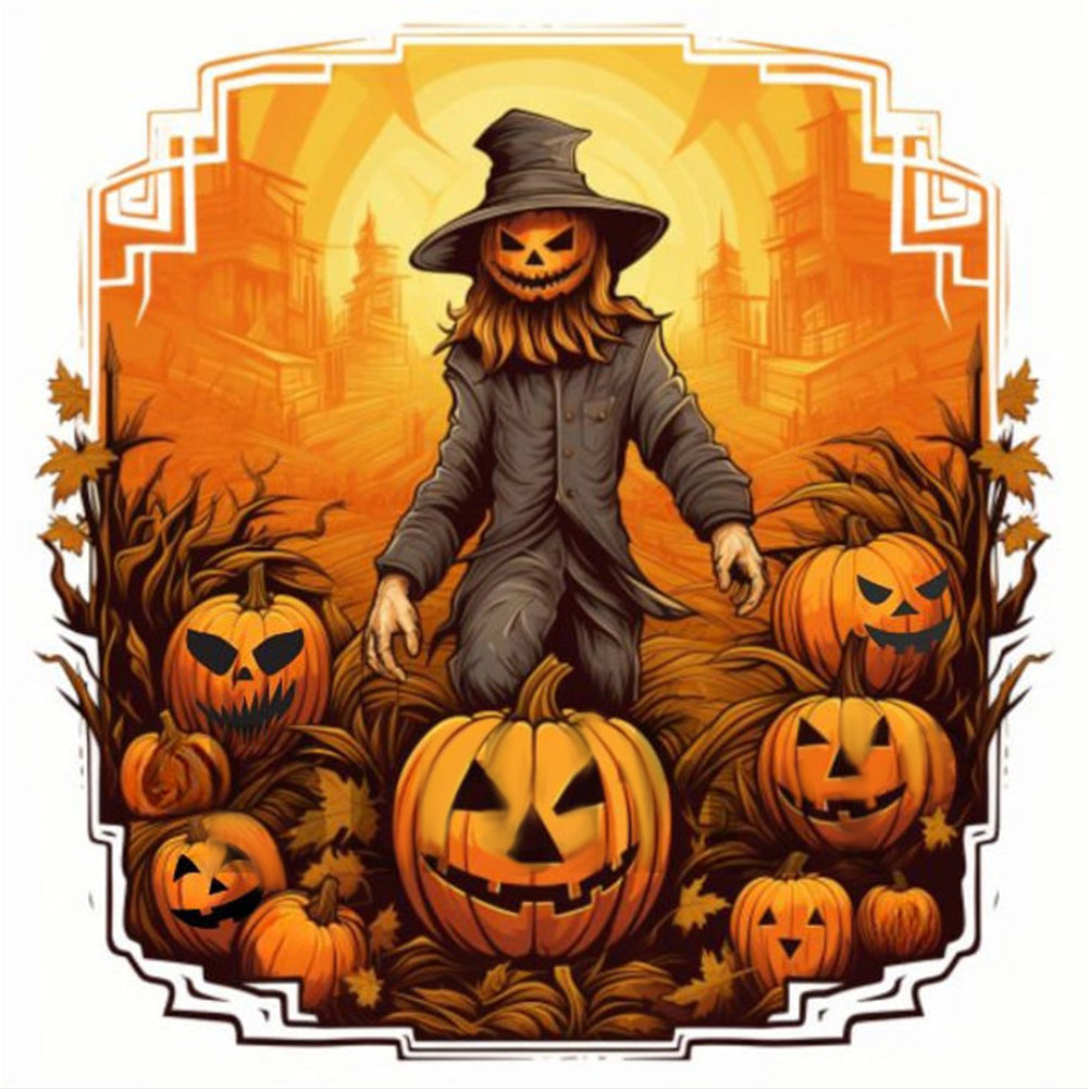 Halloween Pumpkin Skeleton - Full Round Drill Diamond Painting 40*40CM