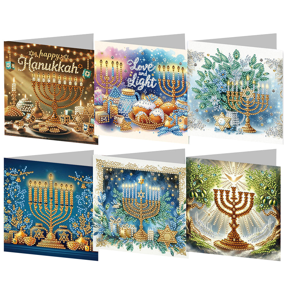 6PCS DIY Diamond Art Greeting Cards Hanukkah Theme Congratulations Cards & Gifts