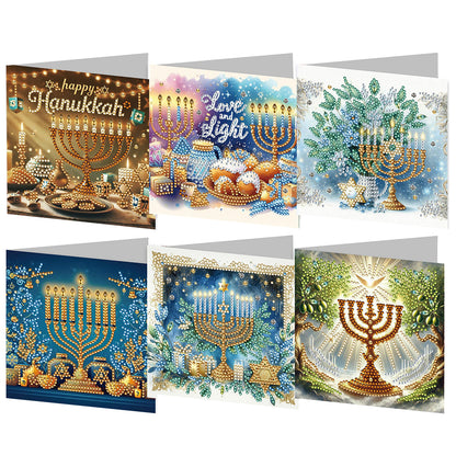 6PCS DIY Diamond Art Greeting Cards Hanukkah Theme Congratulations Cards & Gifts