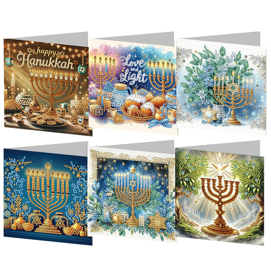 6PCS DIY Diamond Art Greeting Cards Hanukkah Theme Congratulations Cards & Gifts