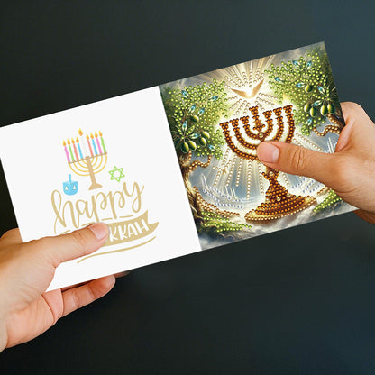 6PCS DIY Diamond Art Greeting Cards Hanukkah Theme Congratulations Cards & Gifts
