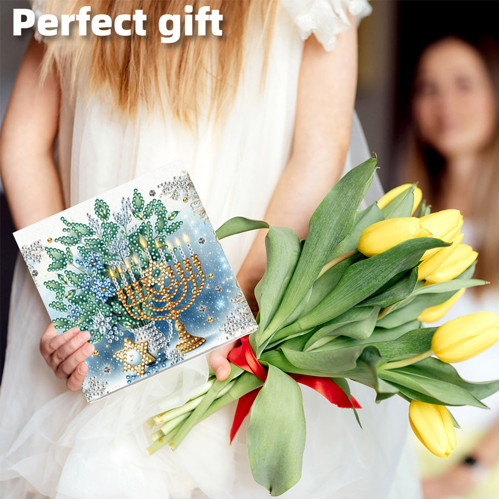 6PCS DIY Diamond Art Greeting Cards Hanukkah Theme Congratulations Cards & Gifts