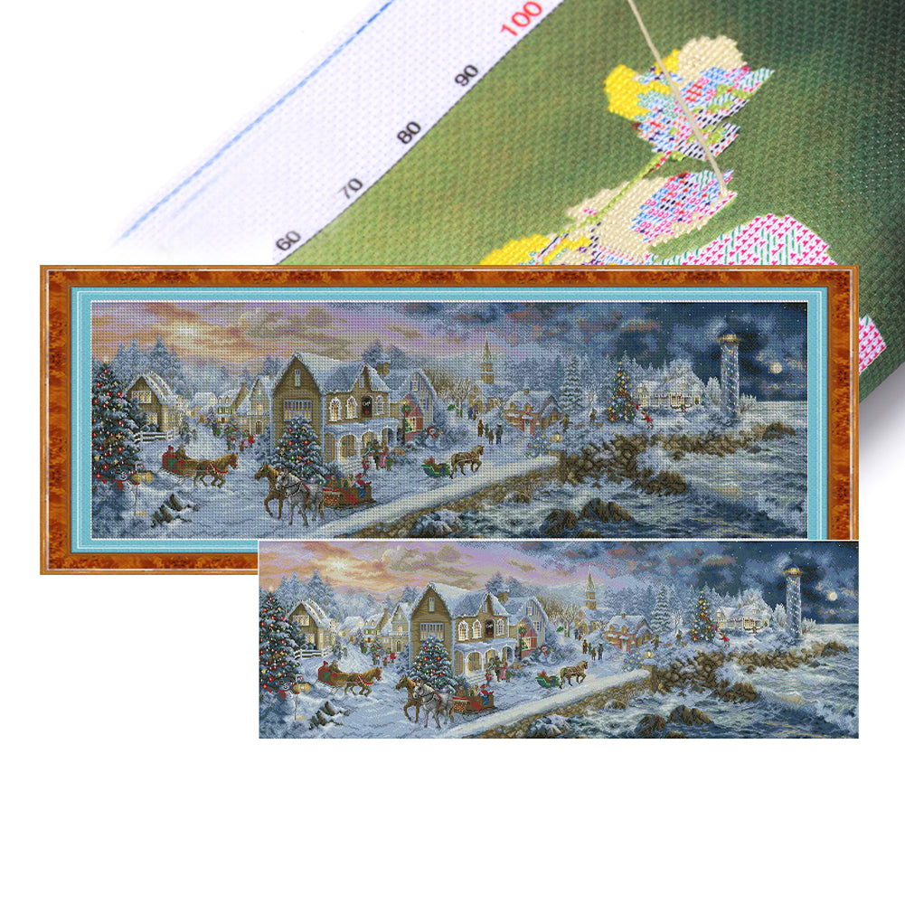 Seaside Christmas Town - 14CT Stamped Cross Stitch 117*46CM (Xiaobai Brand)