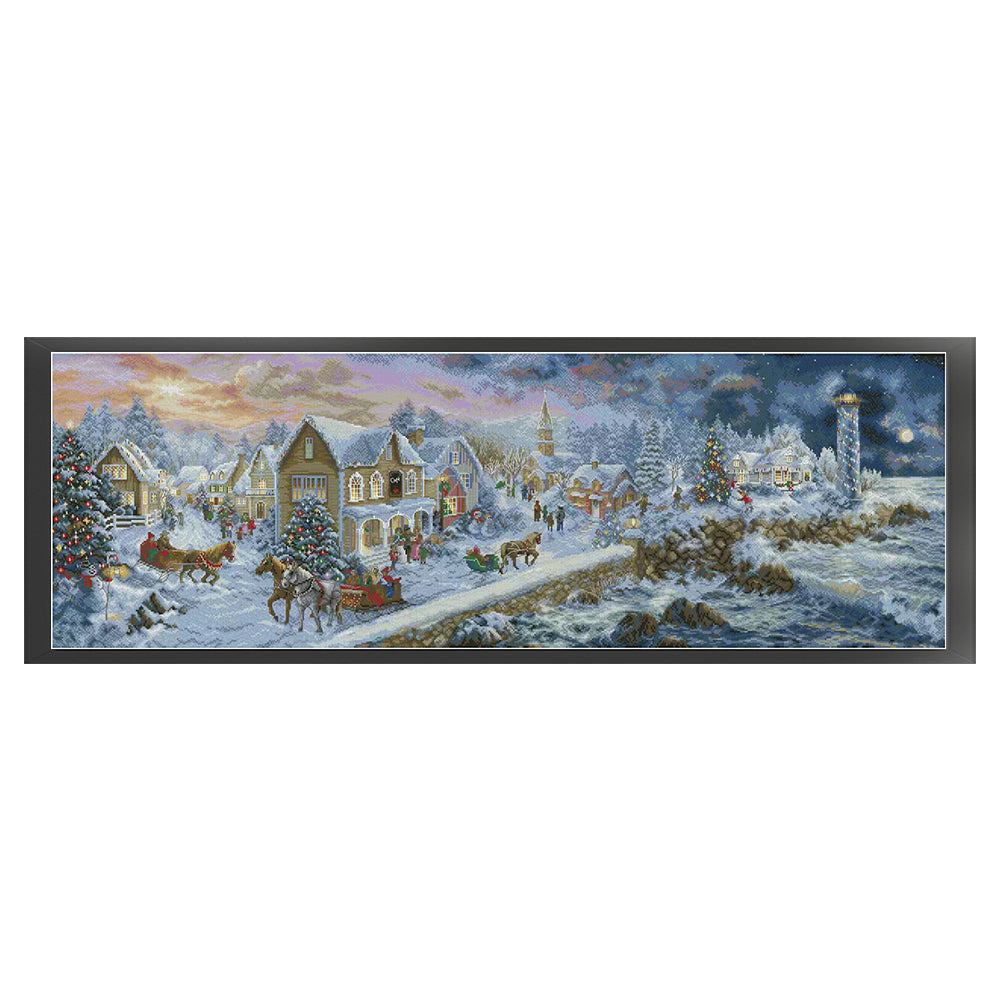 Seaside Christmas Town - 14CT Stamped Cross Stitch 117*46CM (Xiaobai Brand)