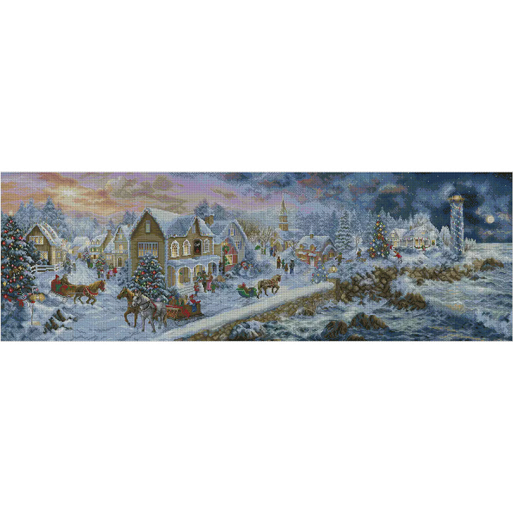 Seaside Christmas Town - 14CT Stamped Cross Stitch 117*46CM (Xiaobai Brand)