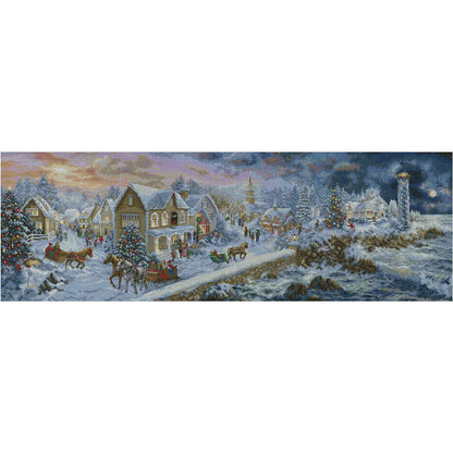 Seaside Christmas Town - 14CT Stamped Cross Stitch 117*46CM (Xiaobai Brand)