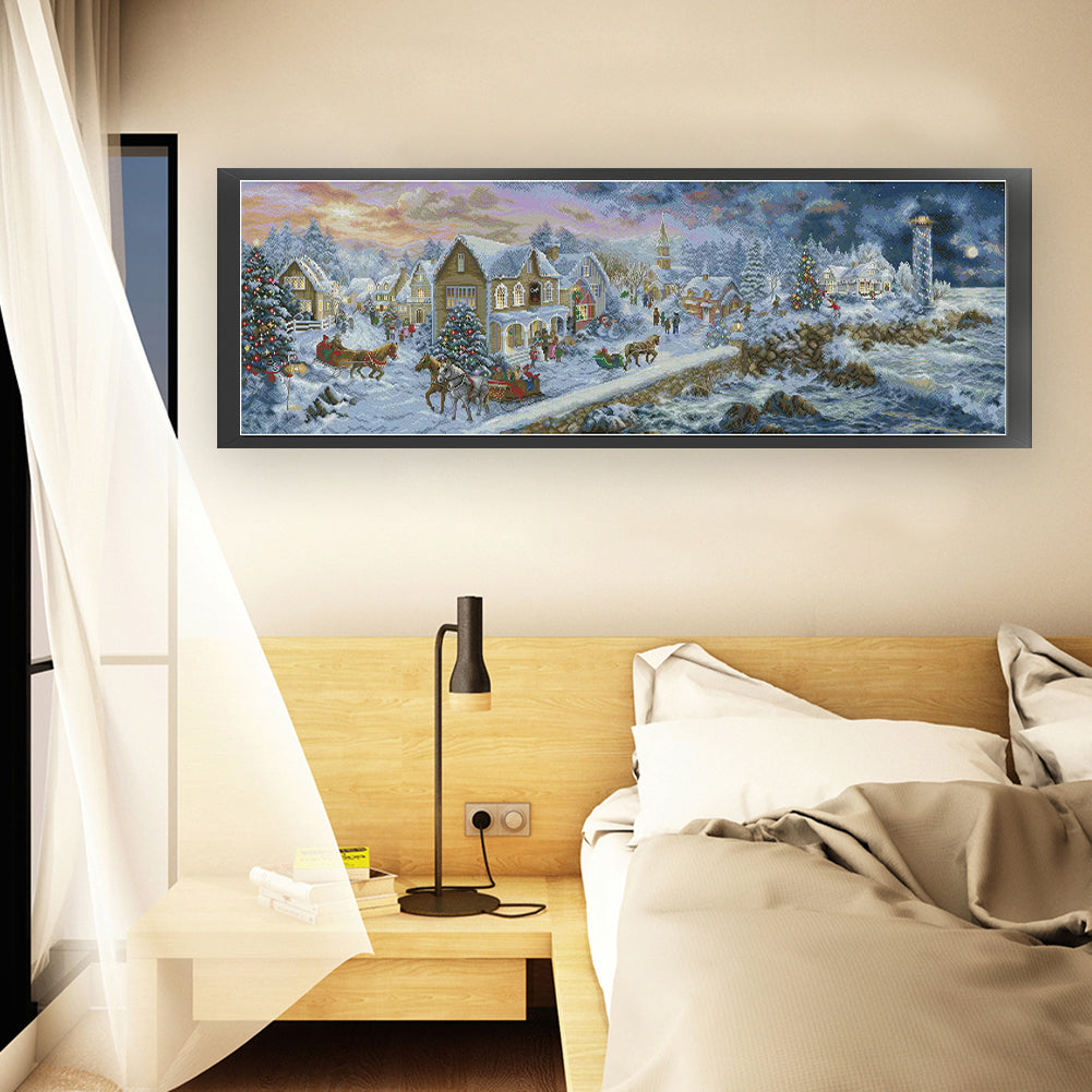 Seaside Christmas Town - 14CT Stamped Cross Stitch 117*46CM (Xiaobai Brand)
