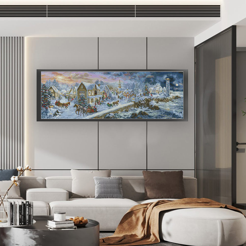 Seaside Christmas Town - 14CT Stamped Cross Stitch 117*46CM (Xiaobai Brand)